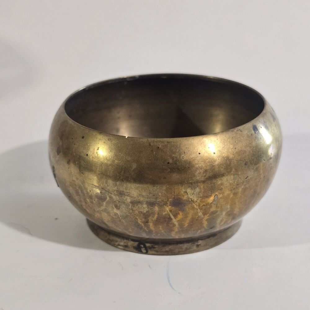 Vintage - Bowl - Tibetan Singing Small Brass Pedestal Base Patina - Gold